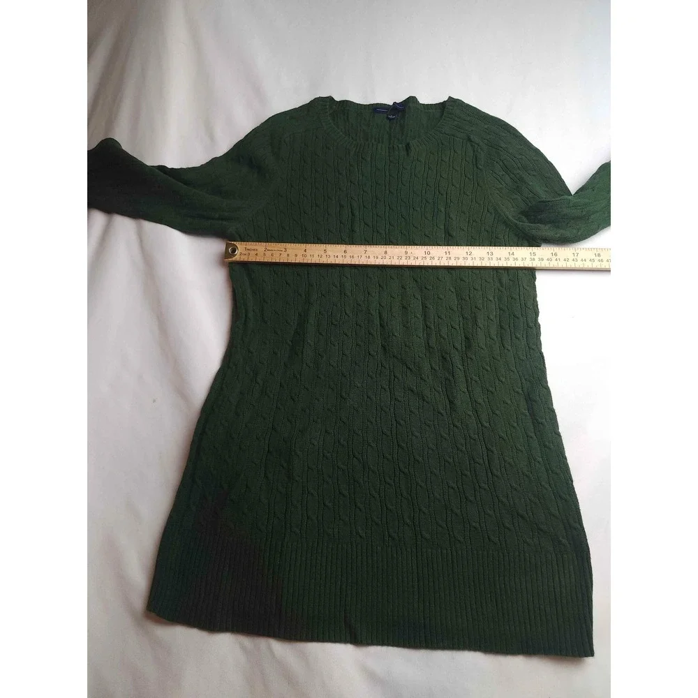 Gap Womens Green Cable Knit Crew Neck Longline Sweater Size Large Forest Green